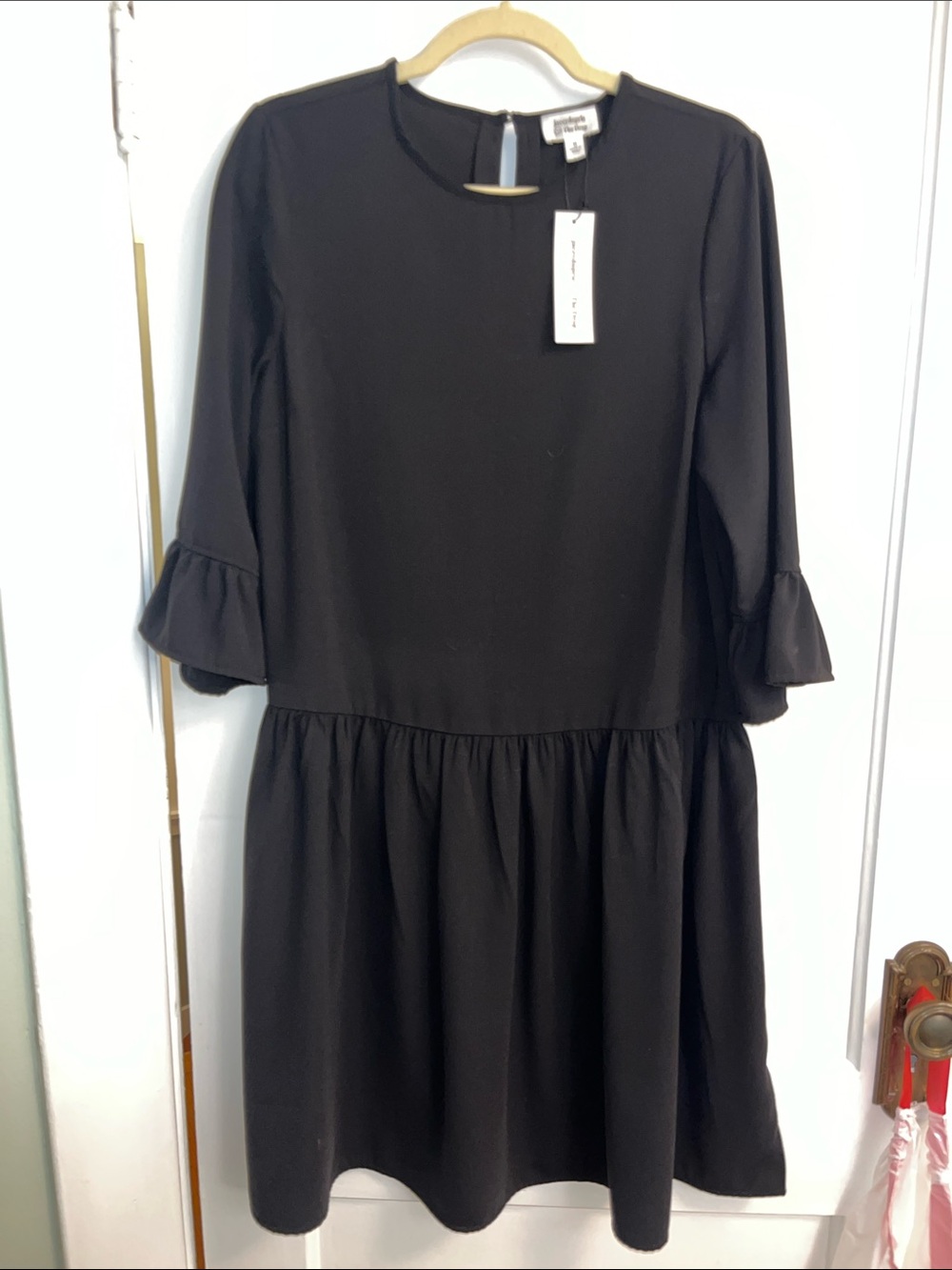 The Drop Jacey Duprie Black Long Sleeve Ruffle Dress